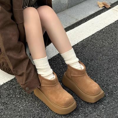 Уникальный! Квадратный круглый носок~ 7 см толщина подошвы увеличивающая рост кожаные зимние ботинки женские шерстяные бархатные хлопковые туфли квадратный круглый носок короткие ботинки