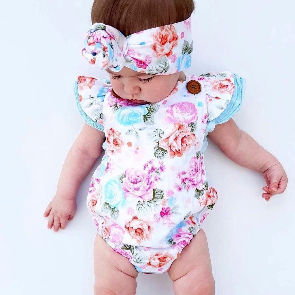 Toddler Kids Baby Girl Clothes Tops Romper Bodysuit+Headband Sunsuit Outfit Set