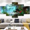 5 Panels Peacock Tree Forest Canvas Painting Abstract Posters and Prints Wall Art Pictures for Modern Living Room Decor No Frame