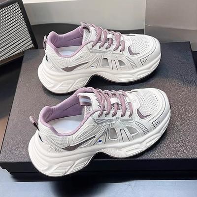 Женские летние легкие дышащие сетчатые кроссовки-папы с вырезами, повседневная спортивная обувь для путешествий, популярные в интернете белые кроссовки