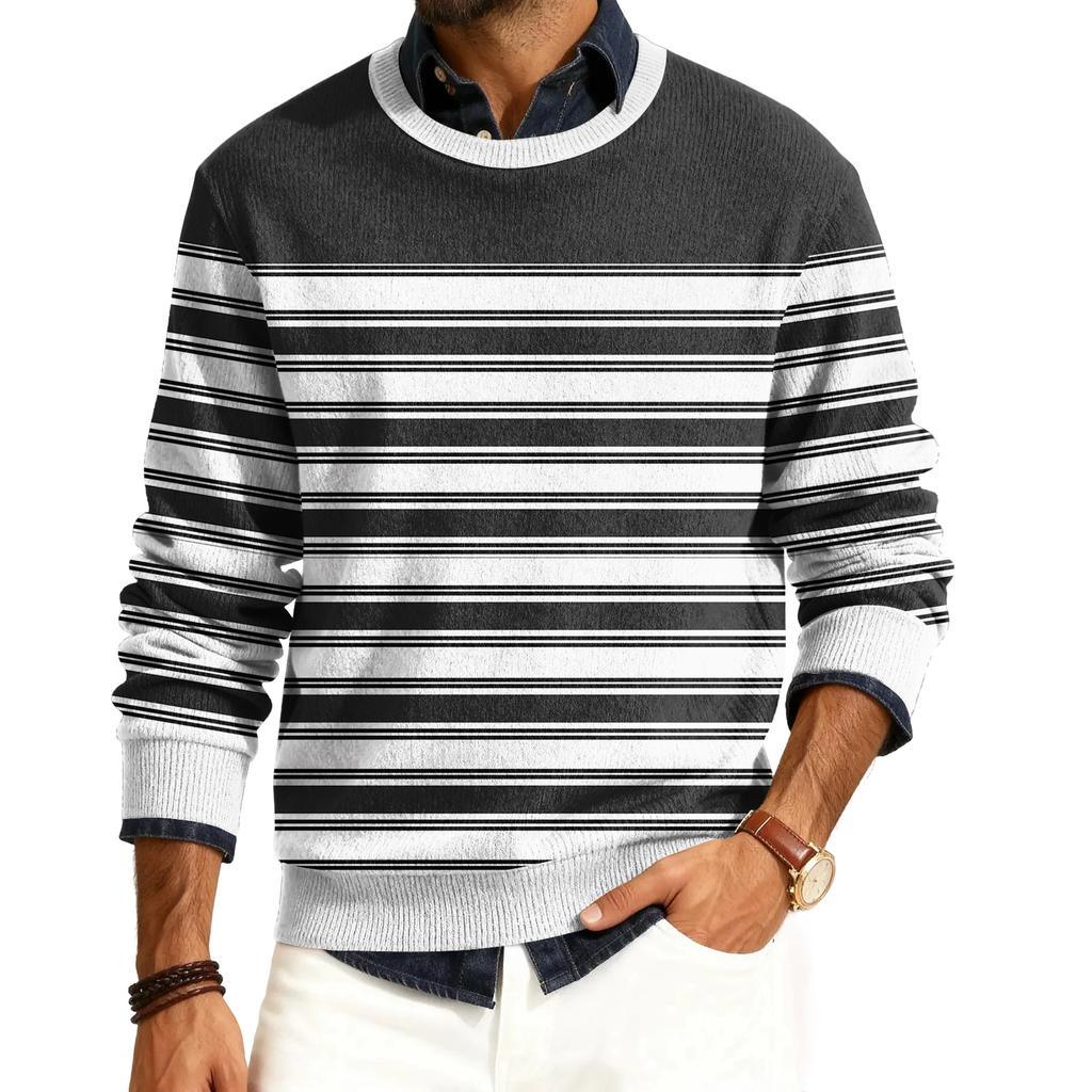 Мужской пуловер с круглым вырезом, длинными рукавами и рубчатой вязкой