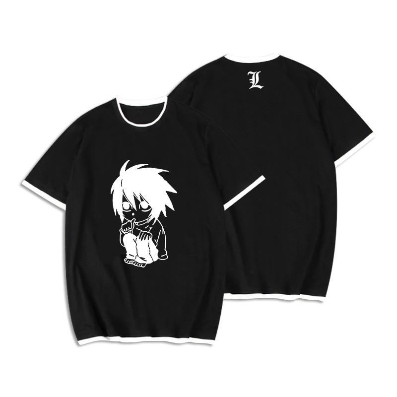Death Note T-Shirt Mens Anime Manga Short Sleeve Crew Neck Fake Two-Piece Casual Top