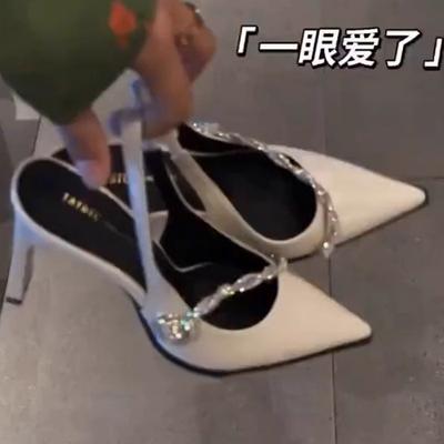 Знаменитость Темперамент Высокие каблуки Женские Стразы Пустые Маленькие кожаные туфли с юбками Носить Высокие каблуки Сандалии