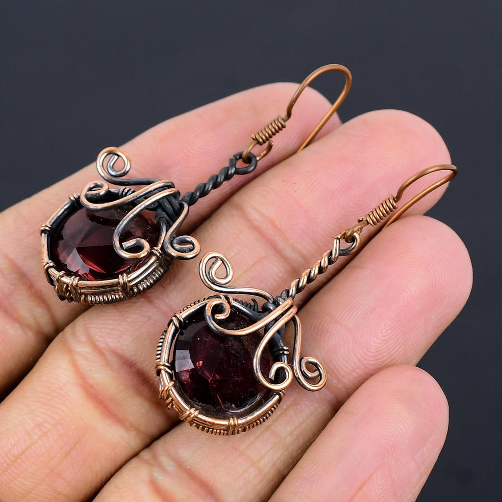 Серьги из розового аметиста, ювелирные изделия из драгоценных камней, серьги, обернутые медной проволокой 999 пробы, красивые серьги ручной работы