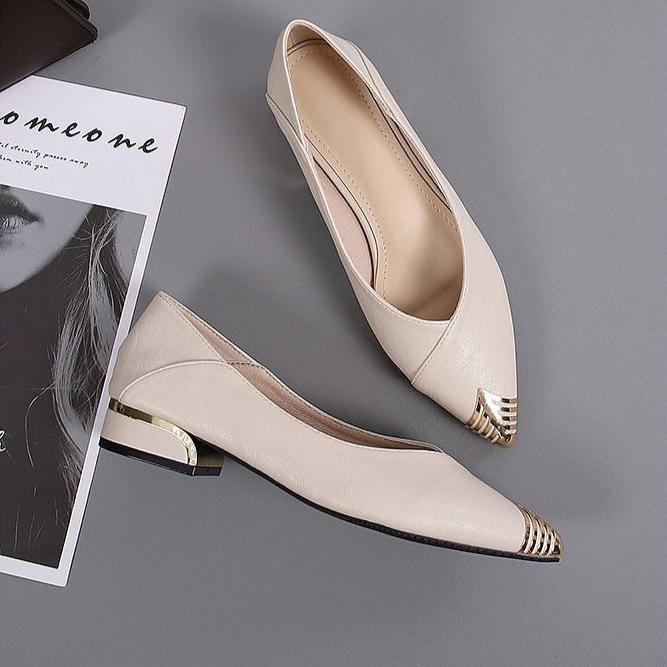 Single Shoe Women's Flat Bottomed Thick Heel Mid Heel Casual Shoes Versatile Work Leather Shoes