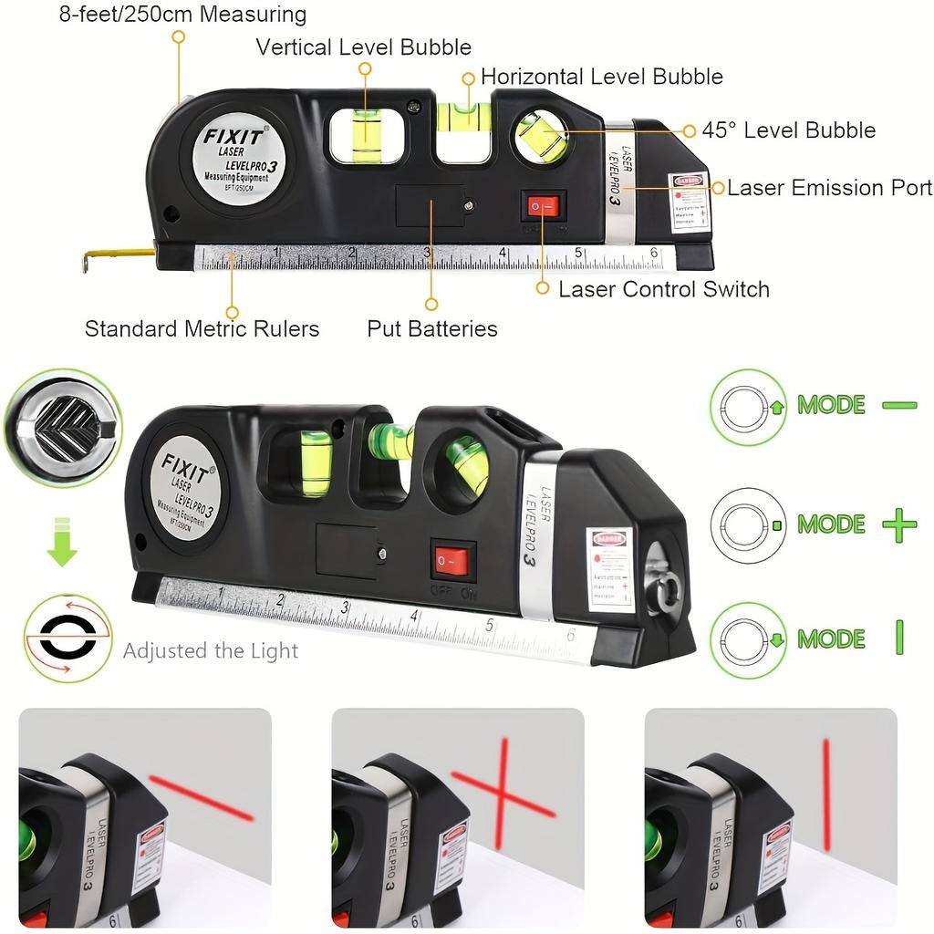 4 in 1 Infrared Laser Level Cross Line Laser Tape with 2.5m Measure Tape Multifunction Laser Level Tools