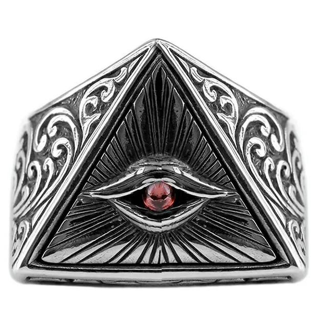 Retro Ancient Ring Eye God Triangle Amulet Talisman Egypt Egyptian Pyramid Protect Power Jewelry Gift Hip Hop Rock Goth Gothic