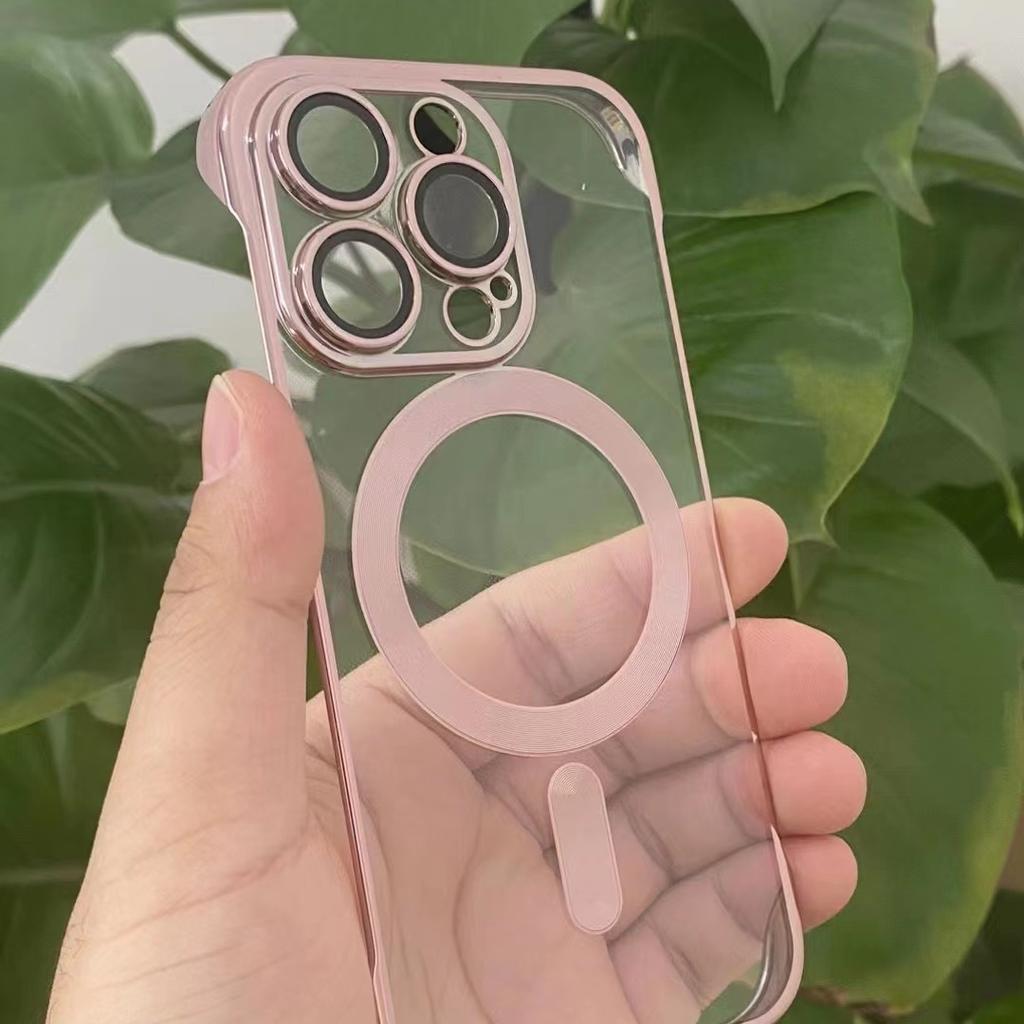 Подходит для чехла для мобильного телефона iPhone 15 Прозрачный ПК с гальваническим покрытием Безрамочный Apple 14 Поставляется с защитной пленкой для объектива Полная защита Жесткий чехол