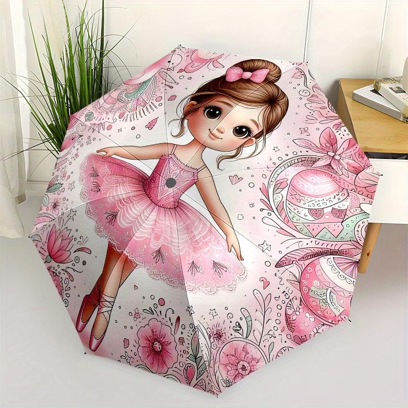 Ballerina,Pink Automatic Folding Umbrella 8 Ribs Lightweight Design, Durable Iron Frame, Compact and Portable, Ideal Birthday or Christmas
