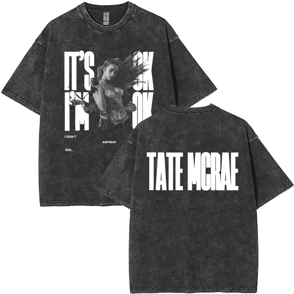 Washed Vintage Singer Tate Mcrae The Think Later World Tour T Shirt Men Women Fashion Trend Oversized Tshirts Streetwear Unisex