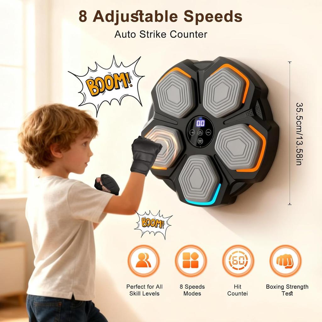 Music Boxing Machine Kids - Music Boxing Machine, Wall Mount Smart Training Gym Equipment with Force Sensor, Musical Boxing Machine for Teenage BoyS
