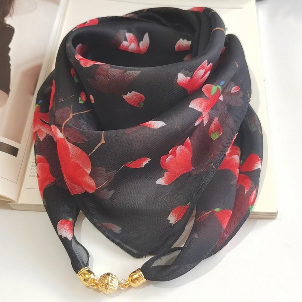 Luxury Silk Scarf Printed Small Square Scarf Fashion Magnetic Buckle Scarf For Women