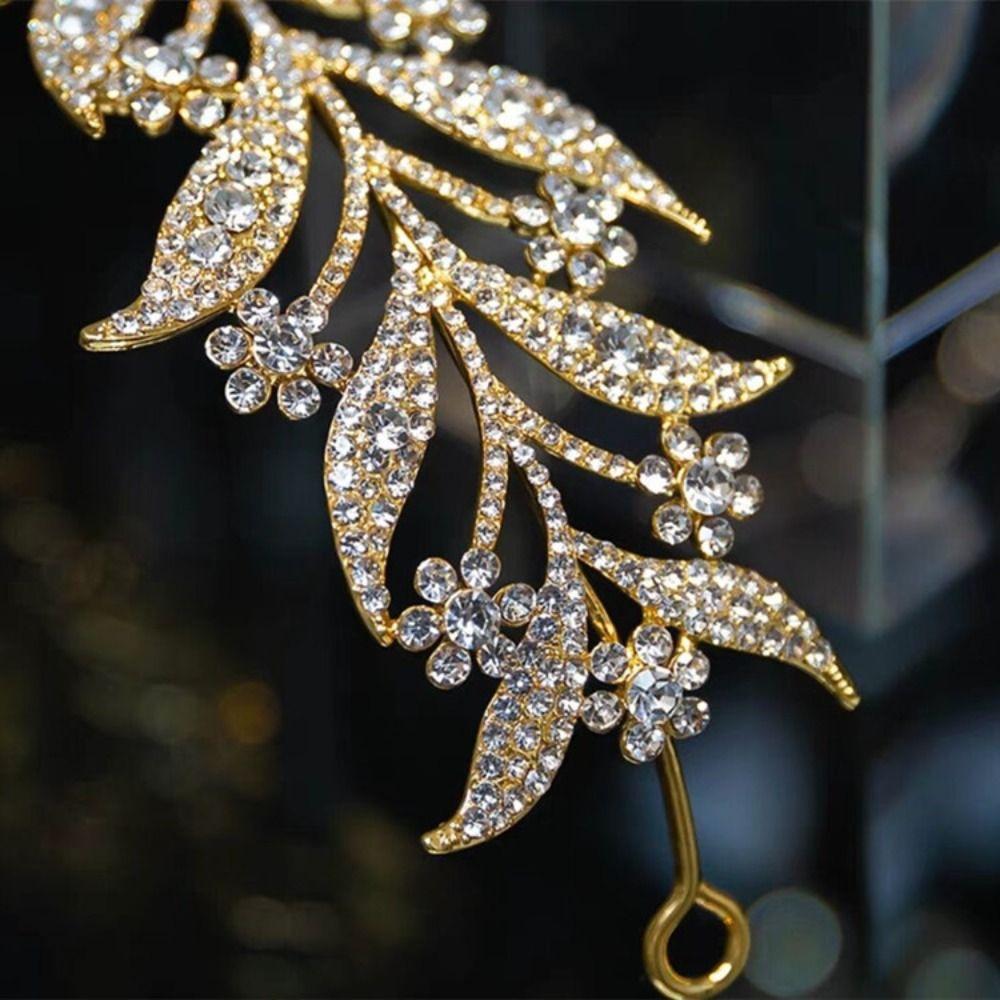 Ручная работа Хрустальные листья Повязка на голову Свадебная Барочная Тиара Украшение для волос Свадебная корона