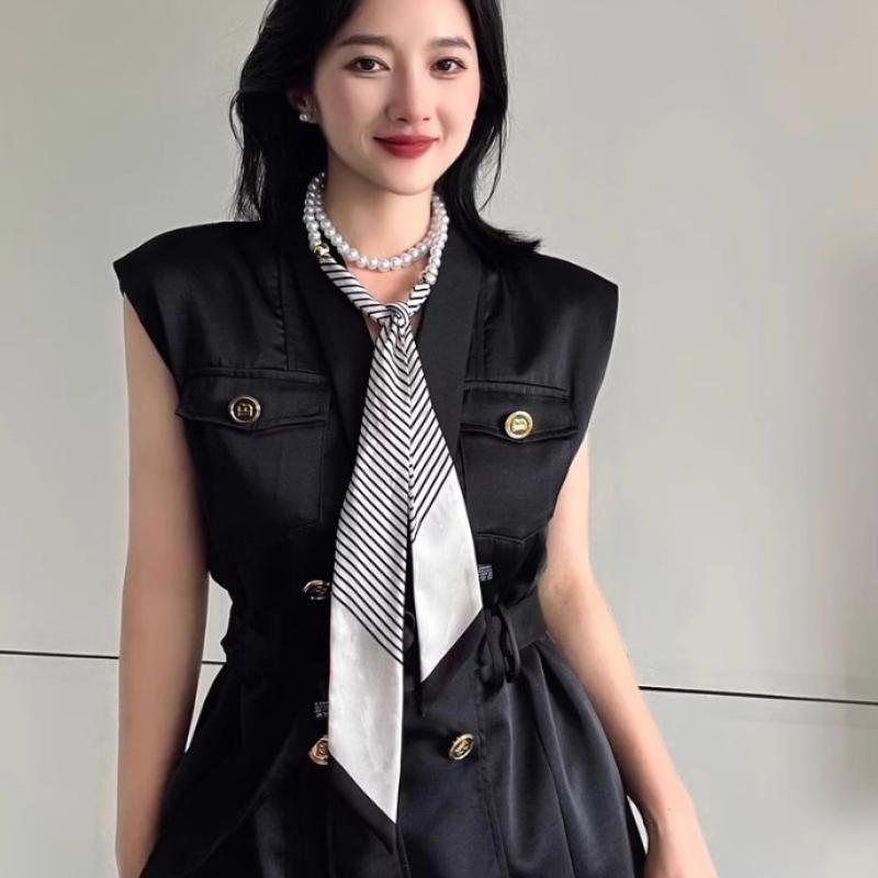 Модный шарф в горошек, пояс для женщин, декоративная отделка жемчугом, шейная лента, элегантные полоски, развевающаяся лента