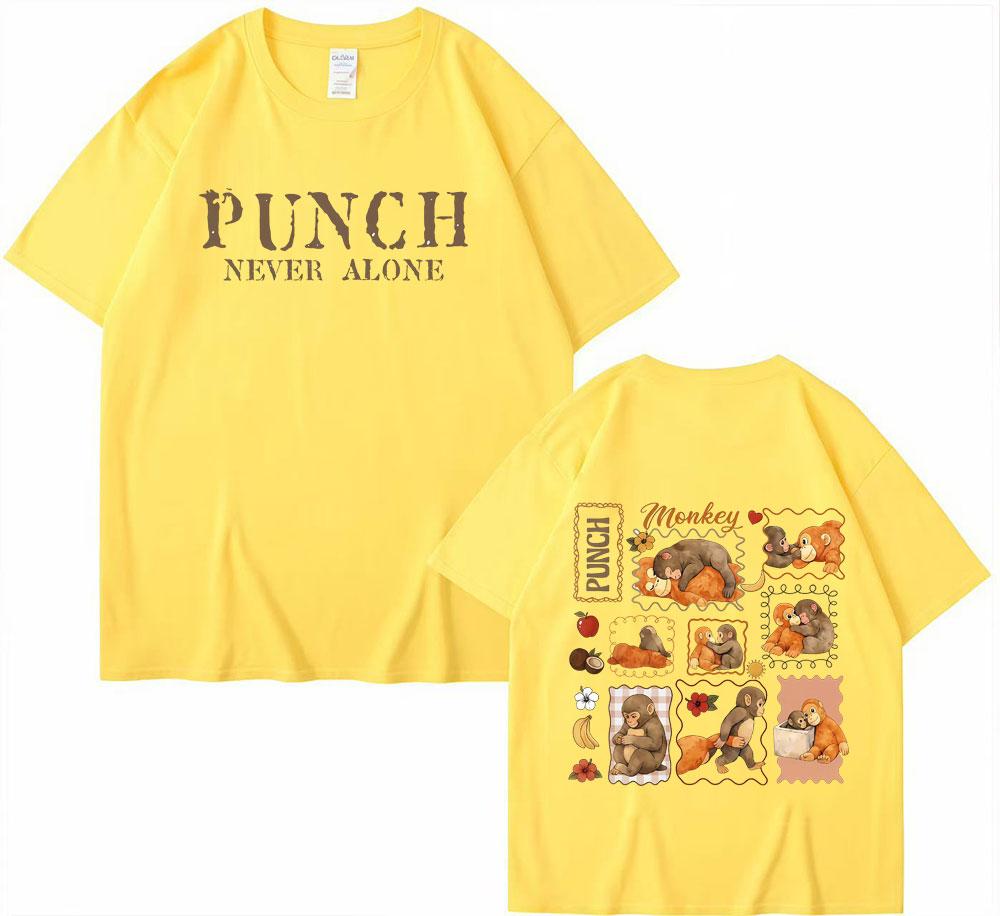 Funny Monkey Punch Never Alone Meme Graphic T Shirts Men Women Harajuku Cotton T Shirt Short Sleeve Oversized Tshirt Streetwear