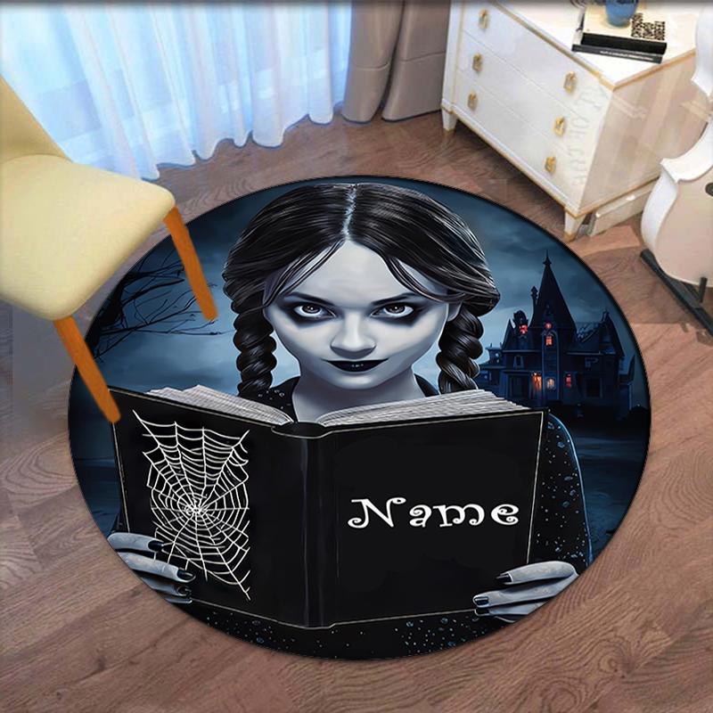 Custom Name Wednesday Printed Round Rug Carpet Chair Rug Area Rug Entryway Doormats,for Office Chair Living Room Bedroom Kitchen Room.