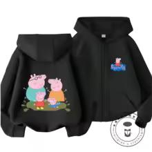 Winter Trendy Casual Zipper Hoodie Cute Cartoon Print Street Style Kids Hooded Top Peppa Pig Children 3 14