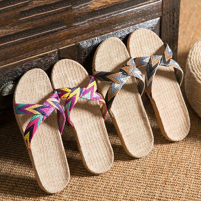 Летние милые домашние льняные женские тапочки