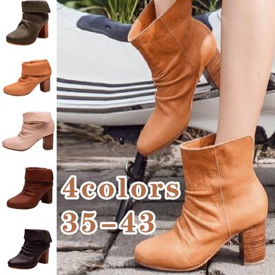 Женские ботинки, модные сапоги на толстом каблуке, кожаные сапоги средней длины