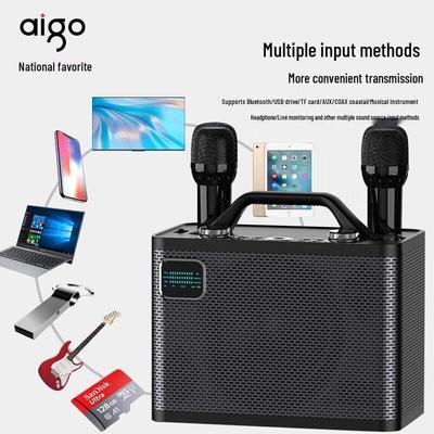 Портативный Bluetooth-динамик Aigo T198 для гитары и KTV с двумя микрофонами, штекер CN (адаптер в комплекте)