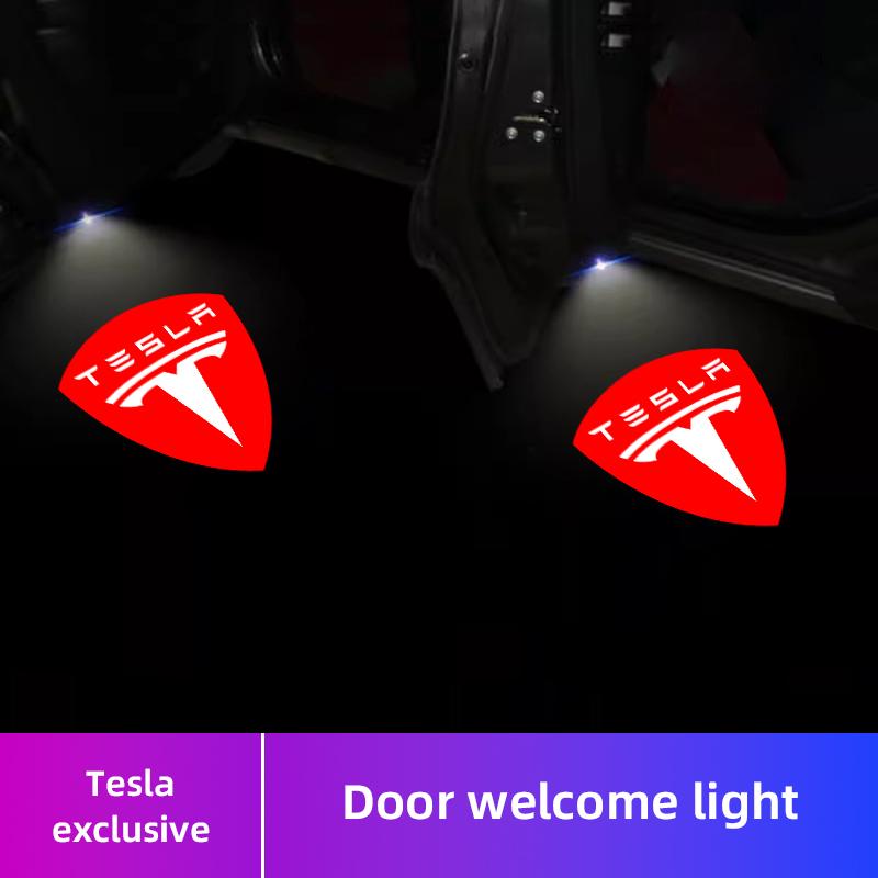 QHW1  2Pcs Car Door Welcome Lamp HD LED Emblem Projector Lights For Tesla Model 3 Model S Model X Model Y Cybertruck Roadster SpaceX