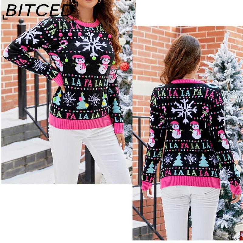 BITCED Повседневный рождественский пуловер со снеговиком, осенне-зимний мультяшный рождественский трикотаж с альпакой