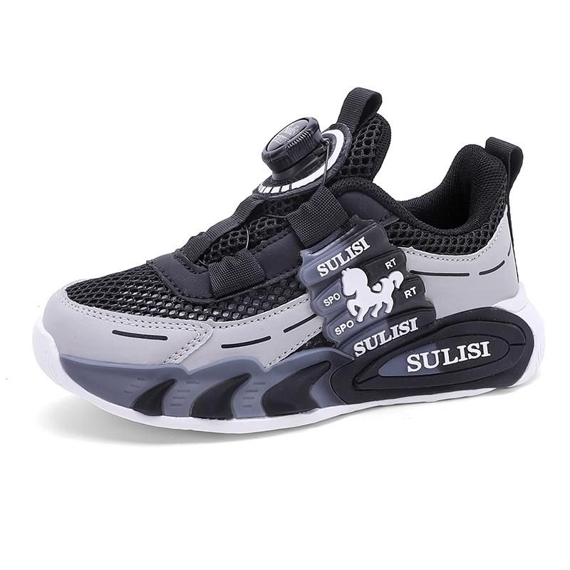 Rotating Button Boys Shoes Summer 2025 New Breathable Single Mesh Shoes Children's Sports Shoes Mesh Running Shoes