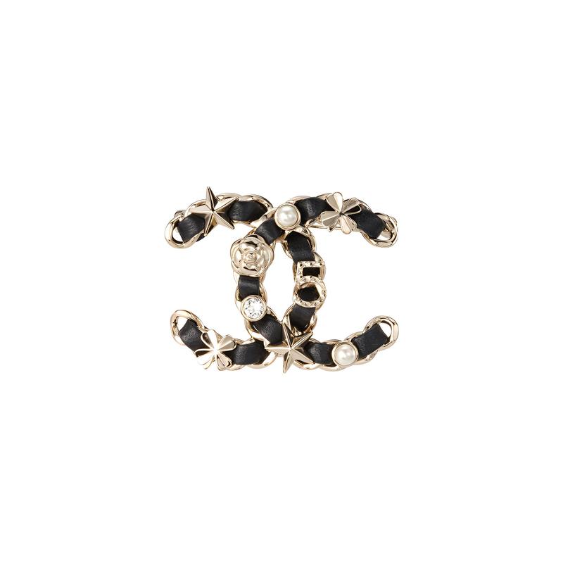 Chanel Металлическая брошь Double C золотой/черный #стиль для пары