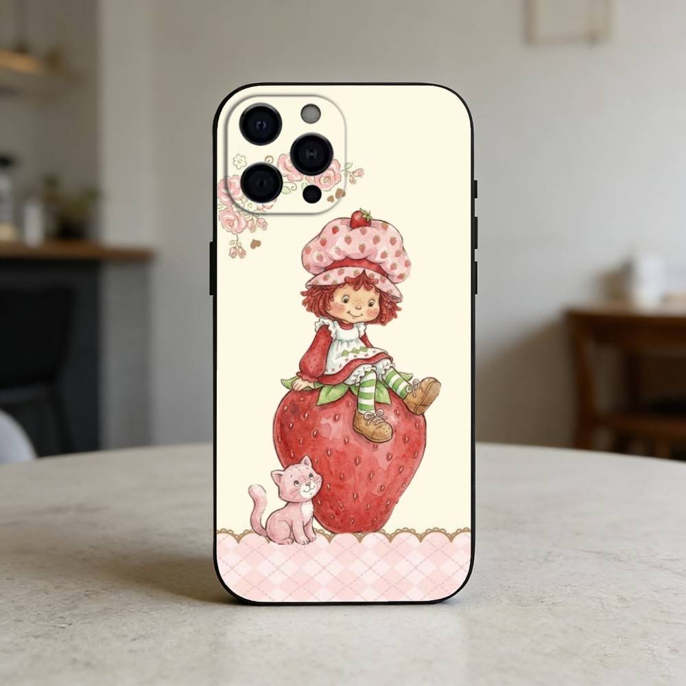 S-Strawberry S-Shortcake Wave Phone Case For iPhone 17,16,15,14,13,12,11 Plus,Pro Max,SE4Soft Silicone Black Cover