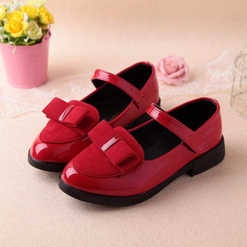 New Princess Shoes for Small, Medium, and Large Children, Black Girls' Square-Toed Bowknot Single Shoes, Student Performance Shoes