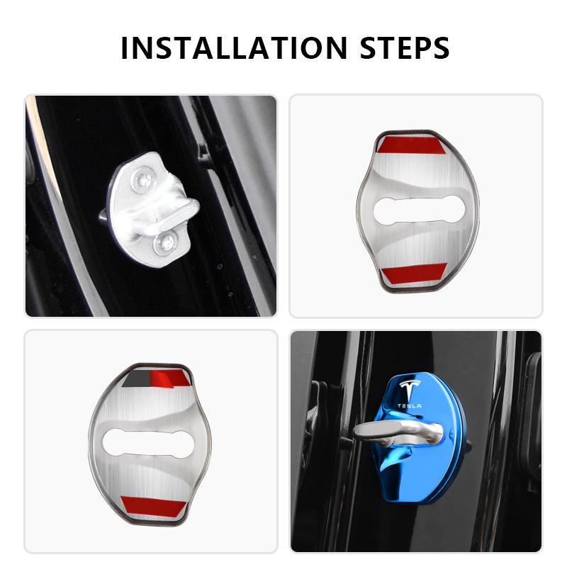 BFNWZ1 4PCS Car Door Lock Cover Stainless Steel Protection Accessories for Tesla Model 3 Highland 2023 Model S Model X Model Y