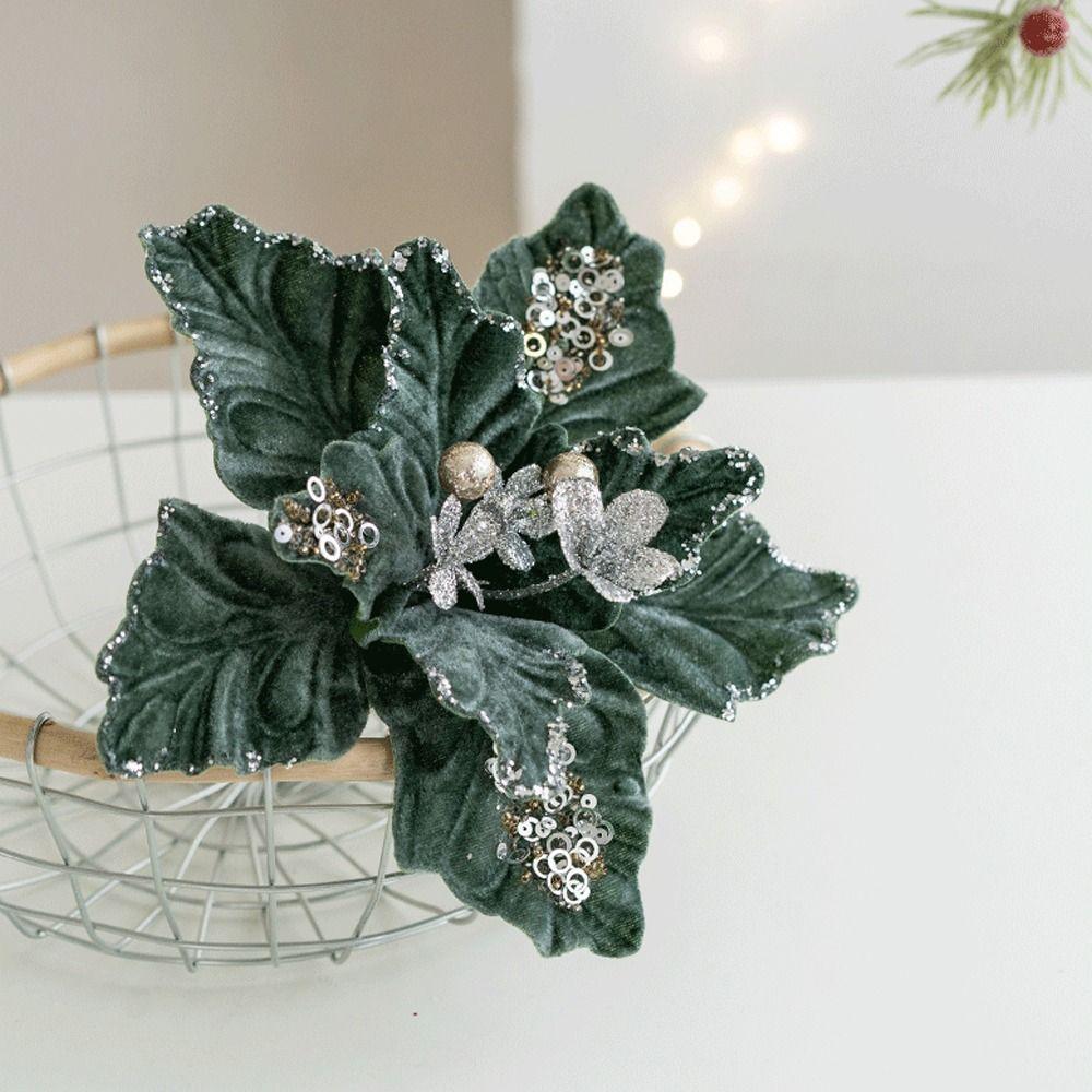 DIY Artificial Poinsettia Flower Simulation Sequins Flower Christmas Tree Decorations  Party Gifts