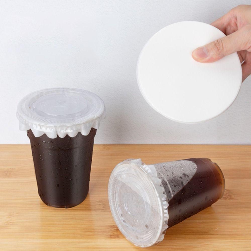 500 Pcs Anti Spill Drink Leak Proof Paper Disposable Cup Sealing Films Coffee Paper Lids  Beverage