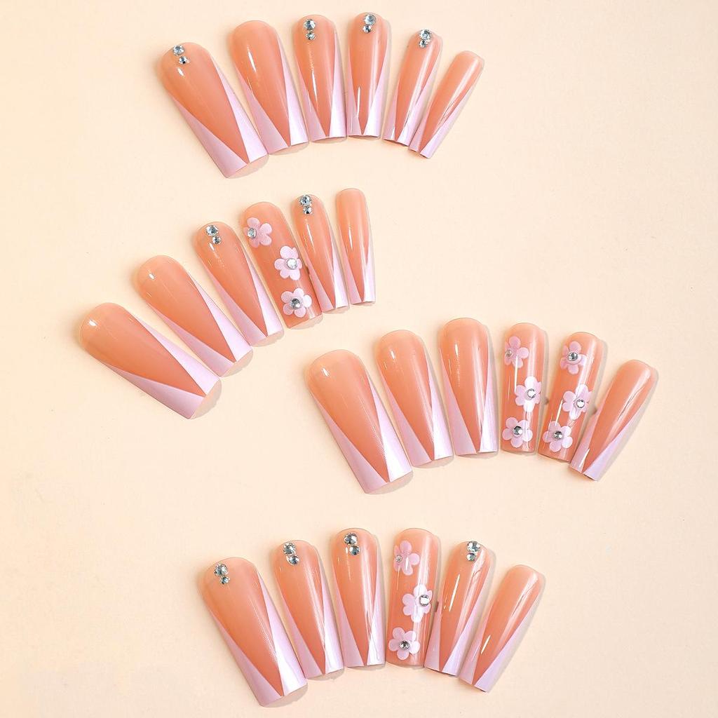 Французские цветы, стразы, типсы для нейл-арта - Долговечные накладные ногти