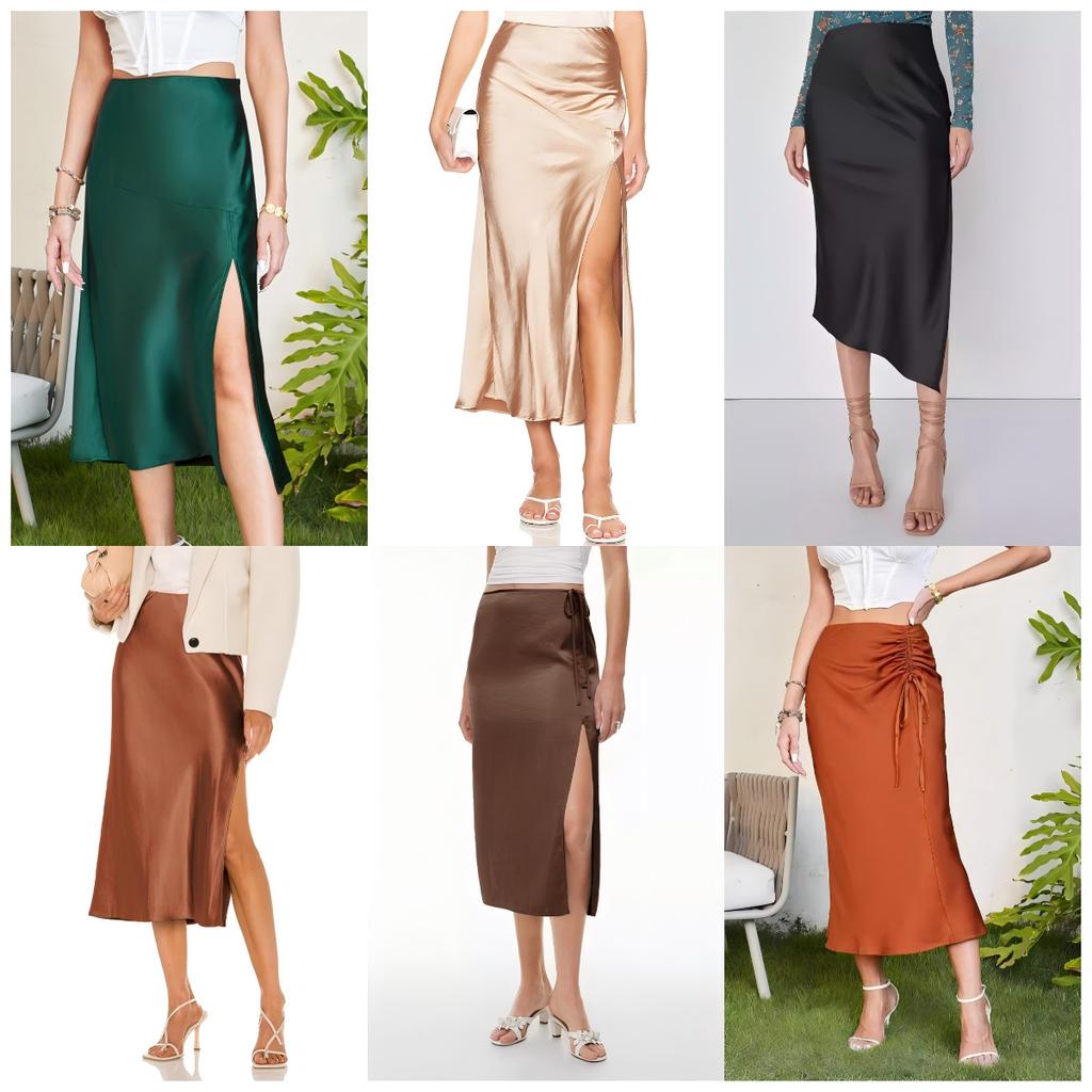 Женская Новая Атласная Бюстье Юбка Макси с Эластичной Талией и Разрезом Сексуальная Комбинированная Юбка-Карандаш Женская