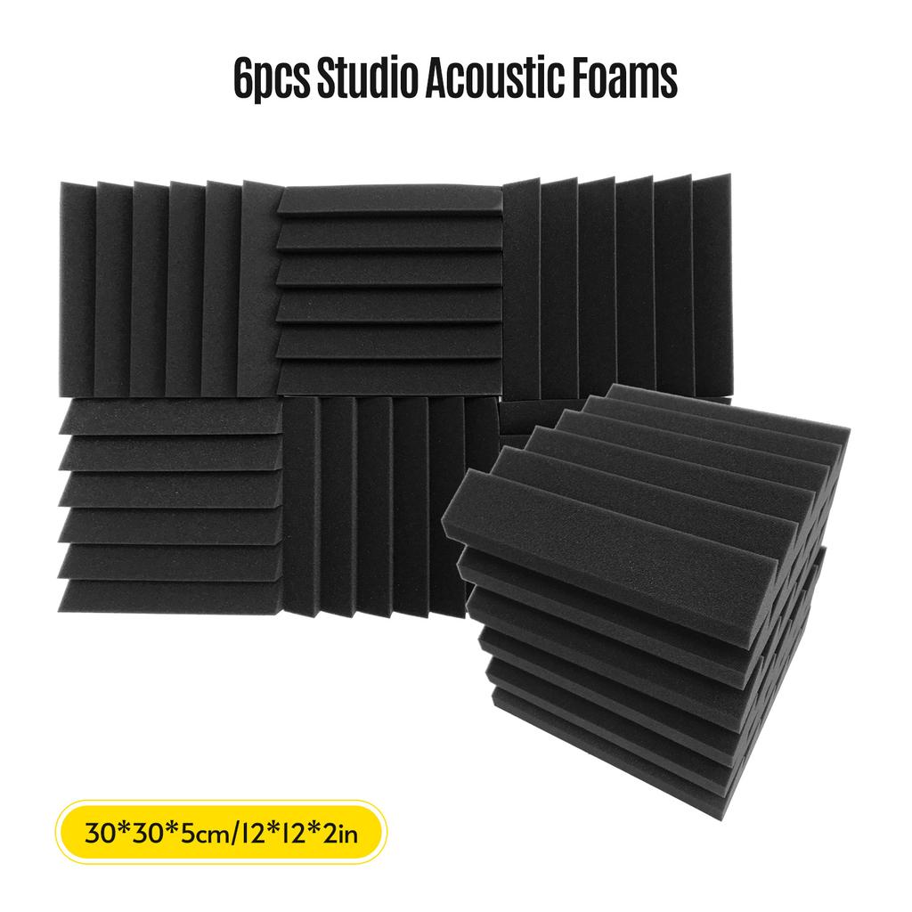 6pcs 12*12*2inch High Density Studio Acoustic Foams Panels Sound Insulation Foam Fire Retardant for Studio KTV Broadcast Family Theater