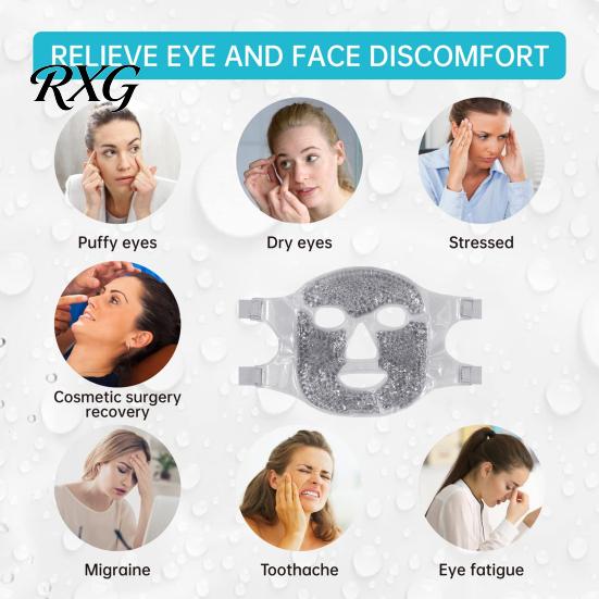 Portable Ice Bead Face Mask Gel Mask, Hot Cold Therapy Eye for Post Reusable Pack Surgery Recovery, 3D Contoured Cooling Heating with Adjustable Strap