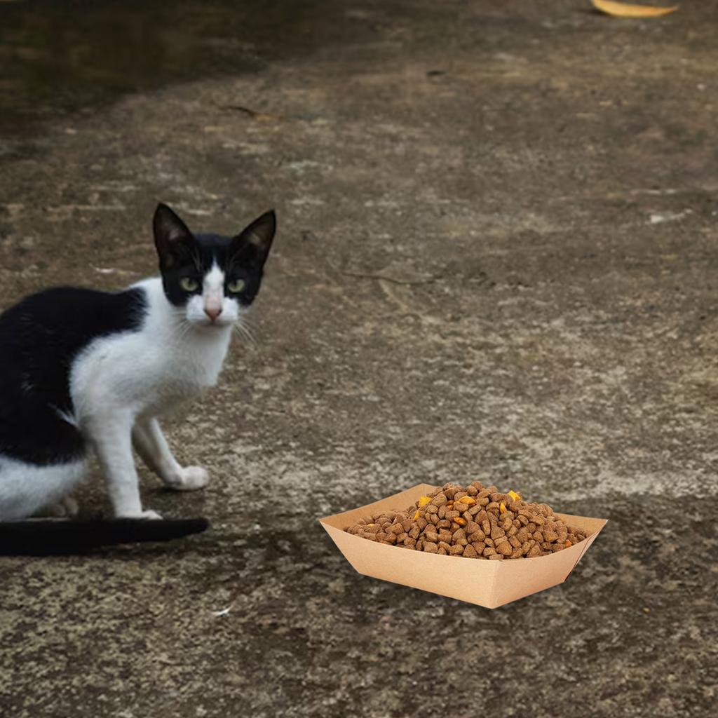 50 шт. Крафт-бумажная одноразовая миска для кормления домашних животных, герметичный дизайн, тарелка-кормушка для мелких пород и кошек, для путешествий