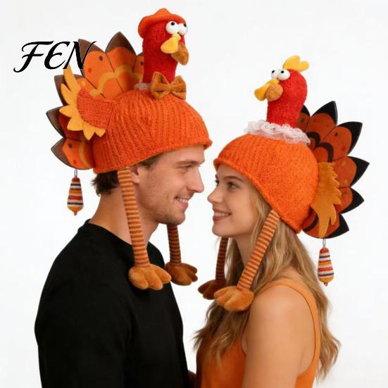 Holiday Costume Accessory for Thanksgiving Funny Turkey Hat Adults, Accessory, Novelty Soft Fun Headpiece Knitted Women, Men, Fall Party Skin Friendly