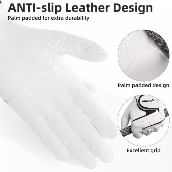 Men's Left Hand Golf Glove Wet Weather Grip Golf Glove for Golfer Breathable Flexible Faux Leather Golf Gloves