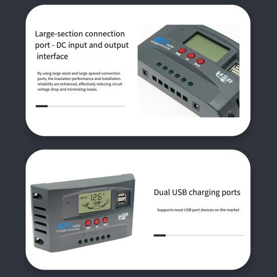 Контроллер панели солнечной зарядки 30A-100A 12В/24В Системы Регулятор солнечной зарядки со стабилизацией напряжения Защита от перезаряда Рассеивание тепла