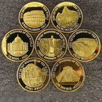 7 типов подарков, позолоченная новая памятная монета «Семь чудес света»