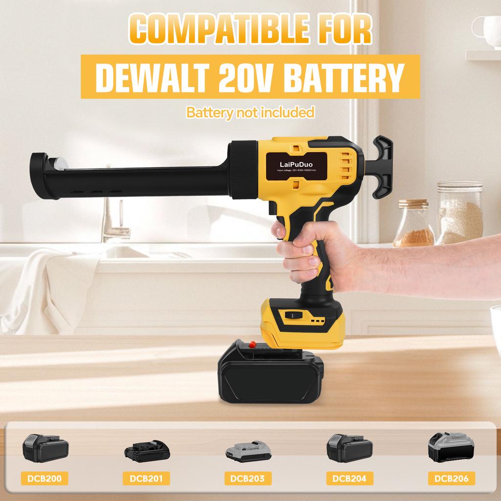 Electric Caulking Gun 10oz/300ml Cordless Silicone Sealant Glue Gun 6 Speeds Sealing Filling Tool For Dewalt 20V Battery Pin