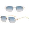 Rimless Irregular Cut Square Sunglasses Fashion Metal Gold Frame UV400 Outdoor Women Multiple Colors Sun Glasses