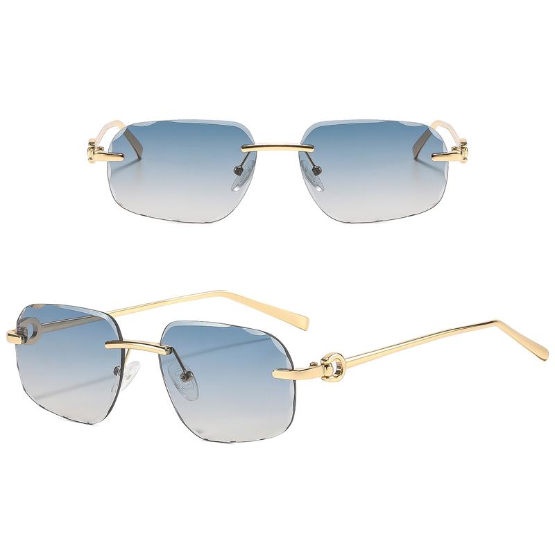 Rimless Irregular Cut Square Sunglasses Fashion Metal Gold Frame UV400 Outdoor Women Multiple Colors Sun Glasses