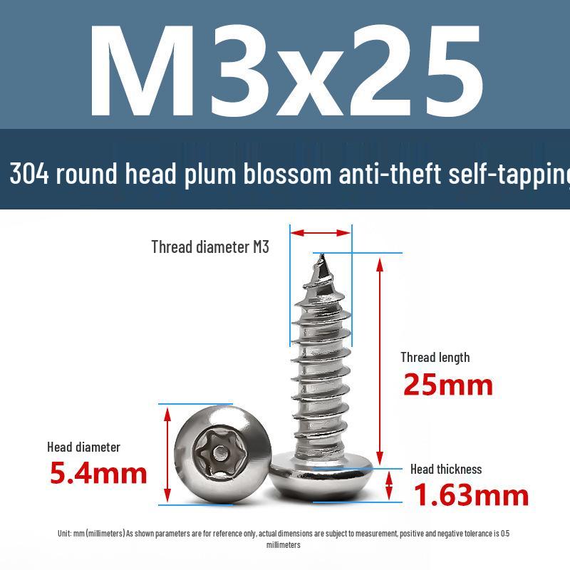 Yigu 304 Anti-Theft Torx Pin Self-Tapping Screws: M2-M5 Round Head, Mushroom Head, Pointed Tail Wood Screws