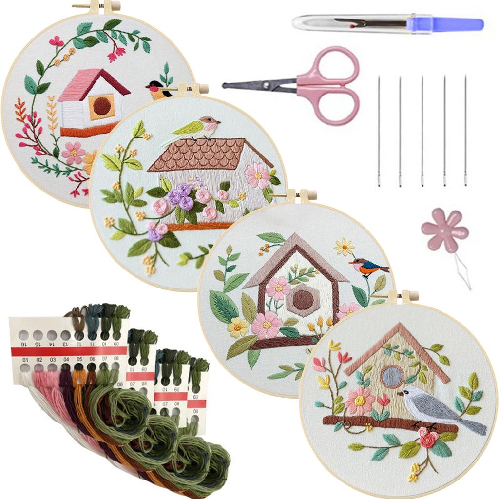Набор для вышивания «Пейзаж» DIY, 4 шт., 30x30 см, стартовый набор, набор для отработки стежков вышивания для начинающих, взрослых, любителей рукоделия, подарок