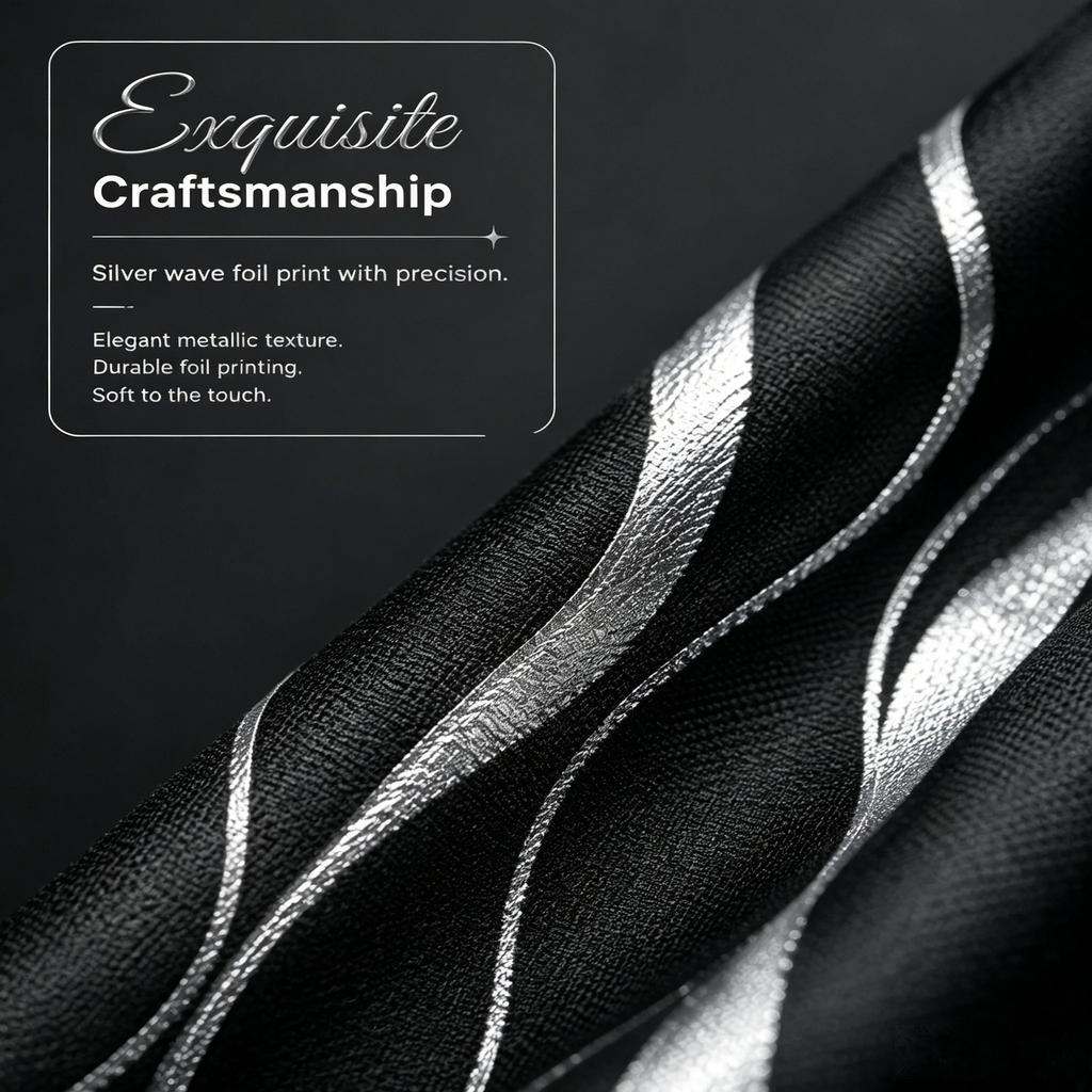 All-Season Curtain Soft Comfortable Dustproof Removable Universal Popular Curtain Blackout Curtain with Gold Foil Wave Pattern, High Precision Drapes