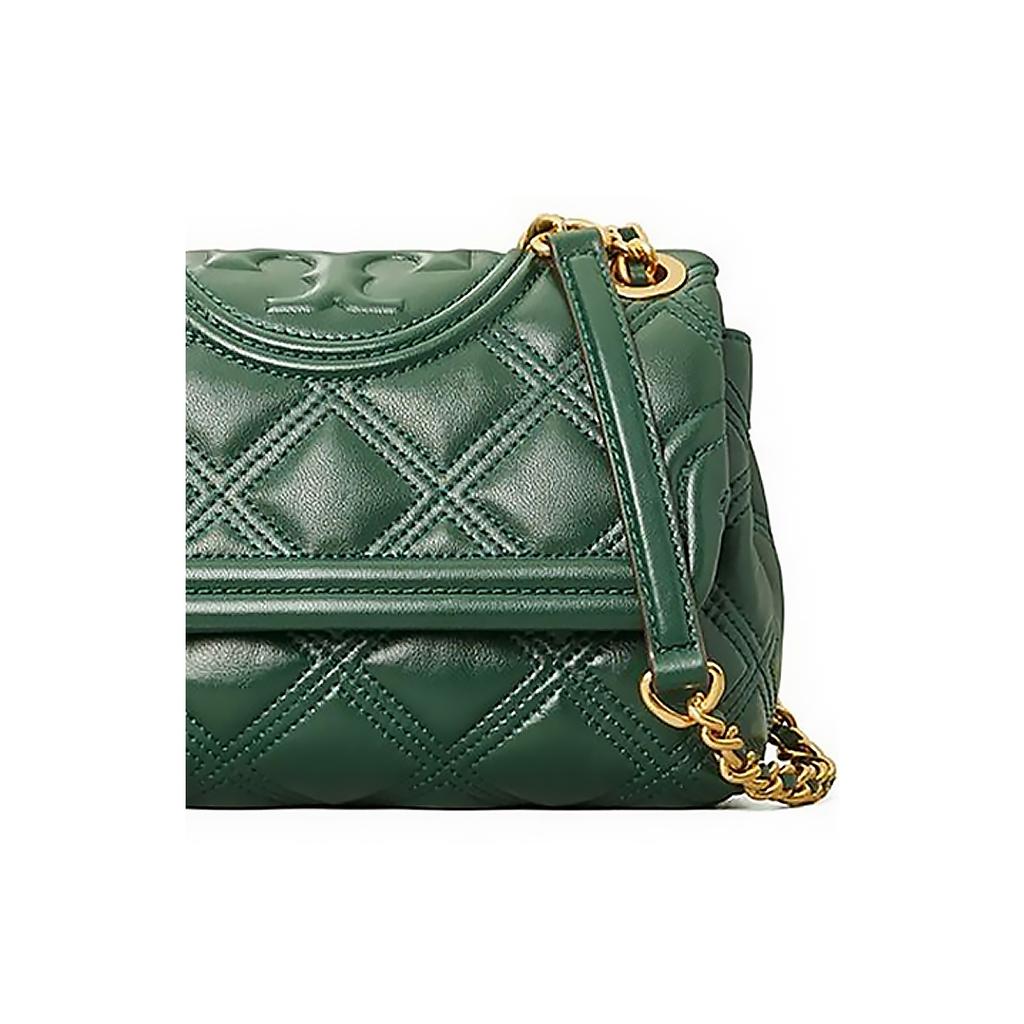 Tory Burch Fleming Алмазная стеганая тисненая печать Плетеная цепочка Кожаная сумка на плечо Женская сумка на плечо Темно-зеленая 58102-304