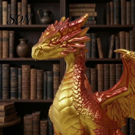 Gothic Home Decoration Dragon Resin Statue, Sitting Wyvern Sculpture, 3D Medieval Figurine, Fantasy Desktop Creature Figurine Ornament for Game